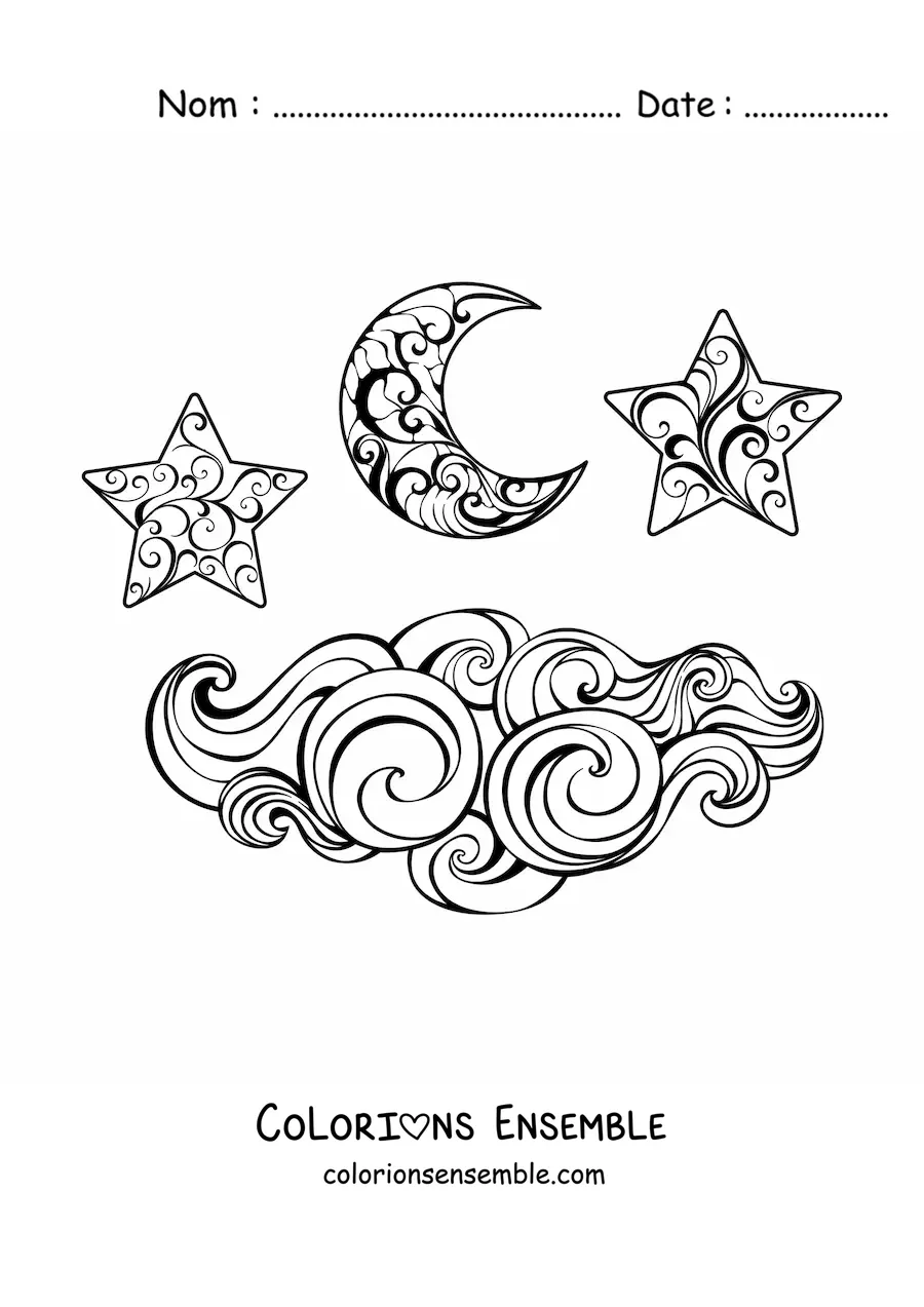 Image à colorier de la Lune et des étoiles