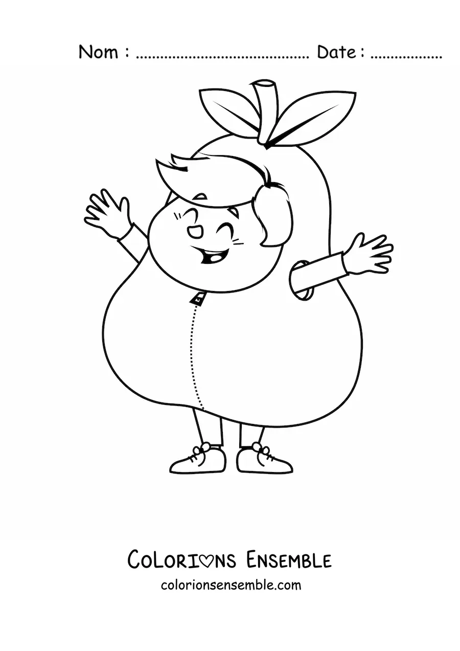 Coloriage d'un enfant souriant déguisé en poire