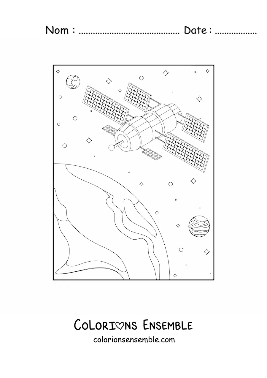 Image à colorier d'un satellite artificiel en orbite terrestre