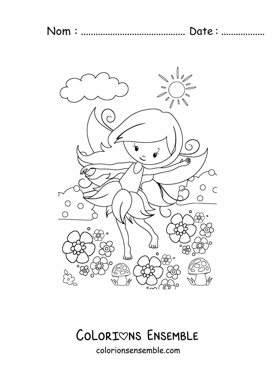 Image à colorier d'une fée au printemps