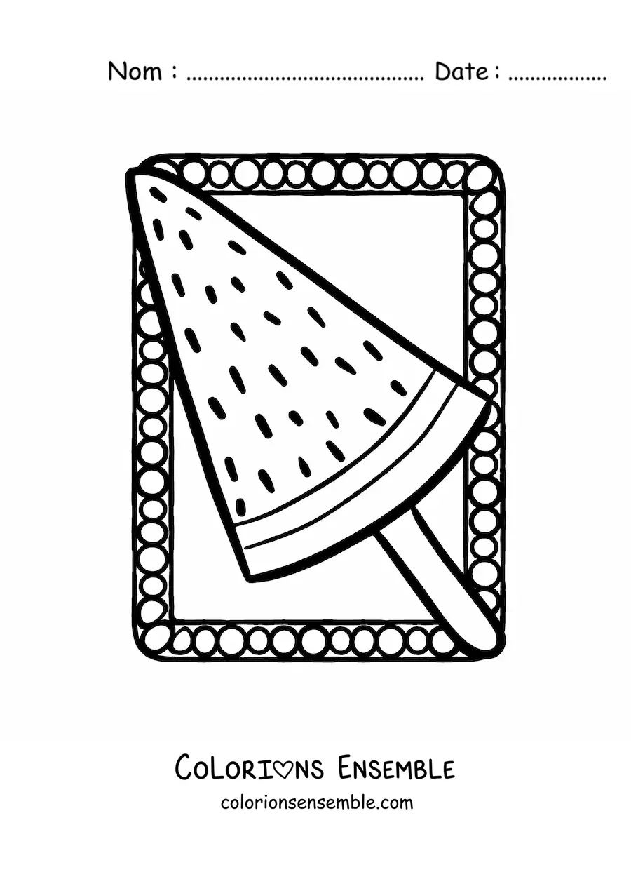 Dessin à colorier d’une glace à la pastèque d’été.