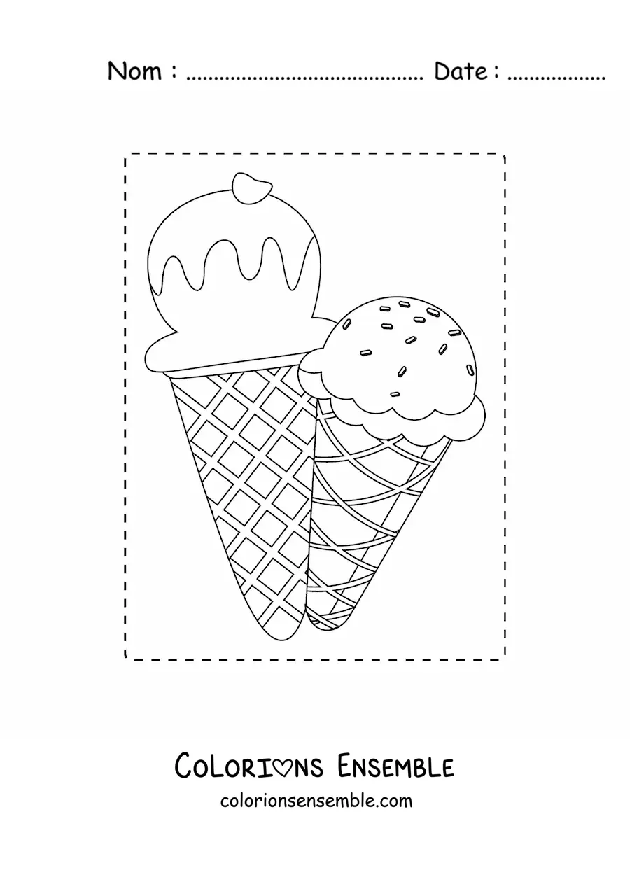 Dessin à colorier de deux cornets de glace pour l’été.