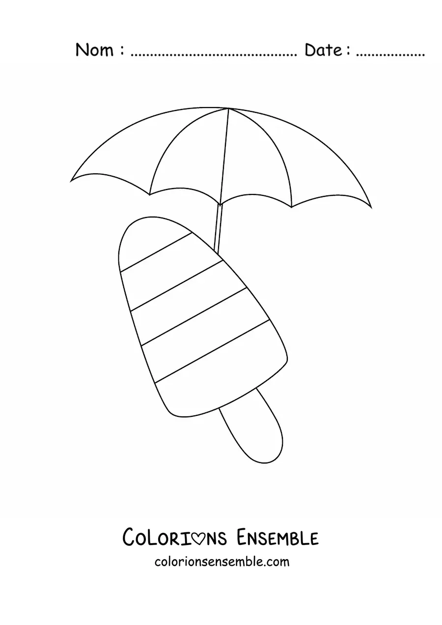 Dessin à colorier d’un parasol et d’une glace à l’eau pour l’été.