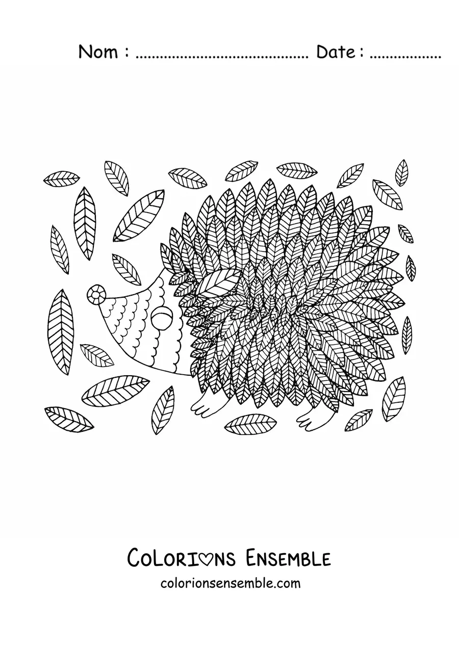 Dessin à colorier d’un hérisson d’automne.
