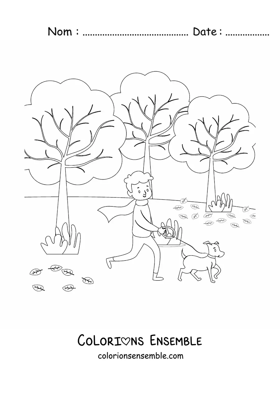 Dessin à colorier de l’automne dans le parc.