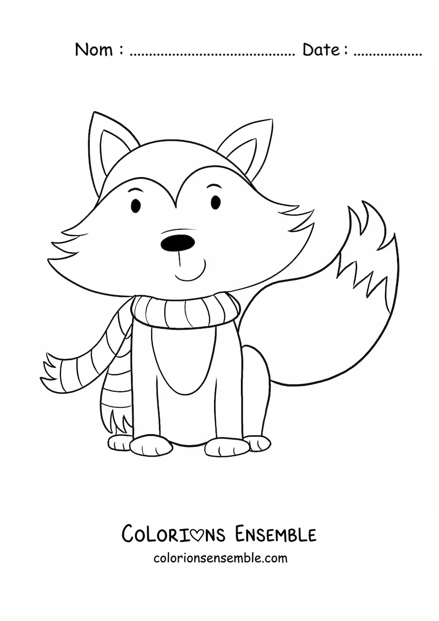 Dessin à colorier d’un renard rigolo portant une écharpe pour l’automne.