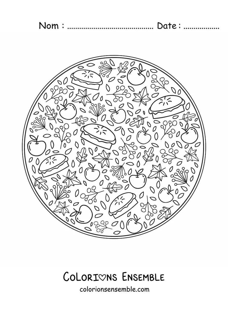 Dessin à colorier de plusieurs pommes et de bottes pour l’automne.