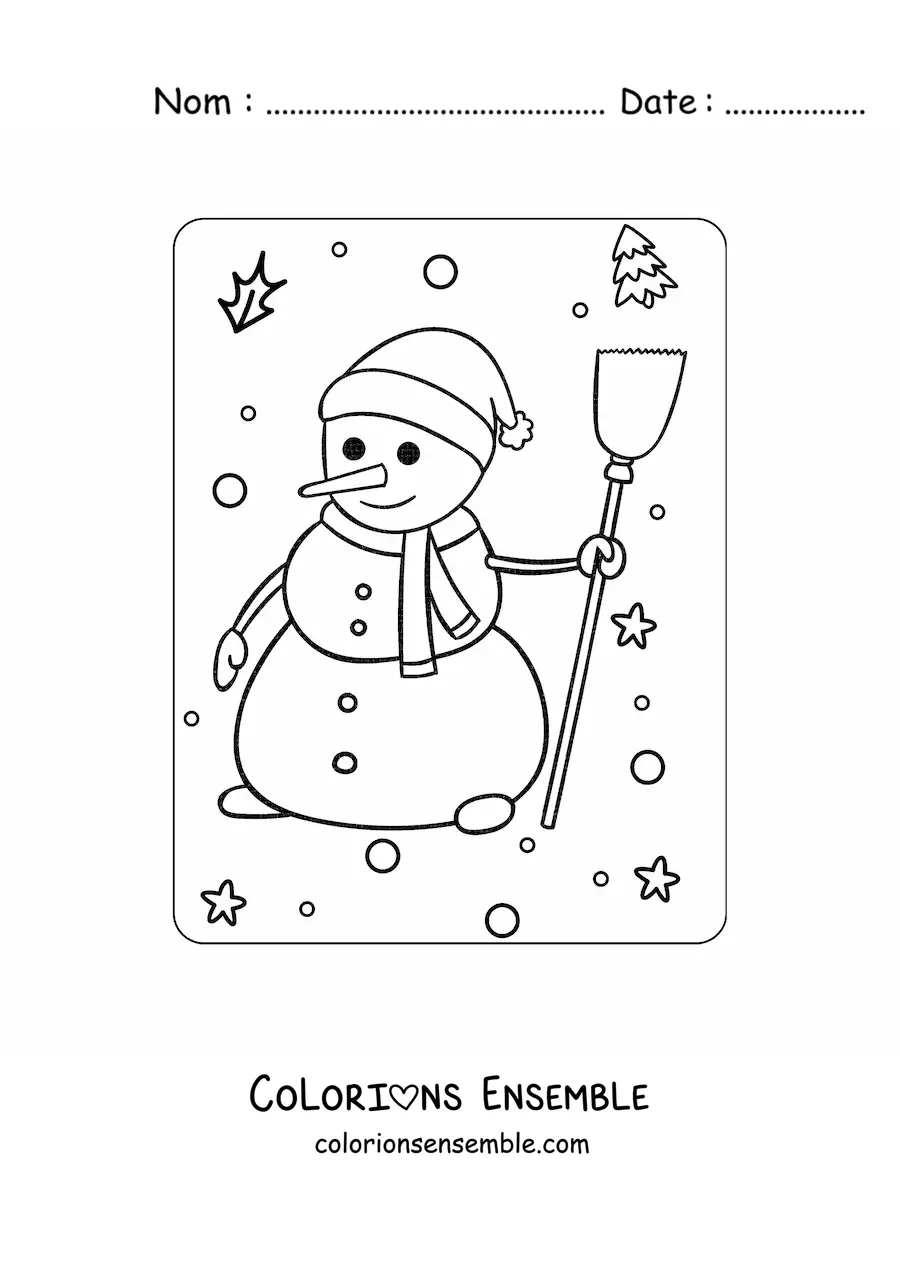 Dessin à colorier d’un bonhomme de neige.