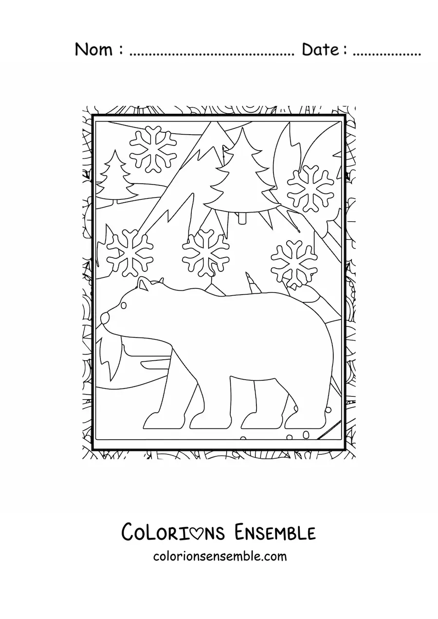 Dessin à colorier d’un ours polaire en hiver.