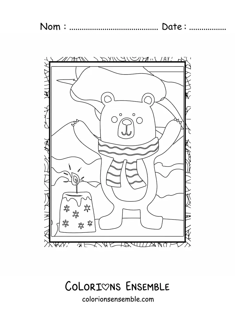 Image à colorier d’un ours tout mignon en hiver
