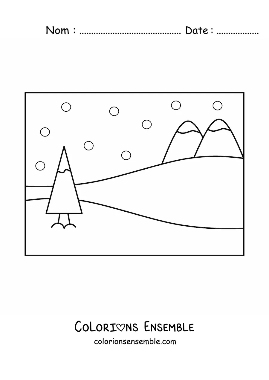 Image à colorier d’une forêt avec des sapins enneigés