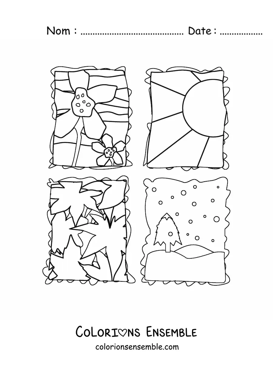 Image à colorier des quatre saisons de l’année