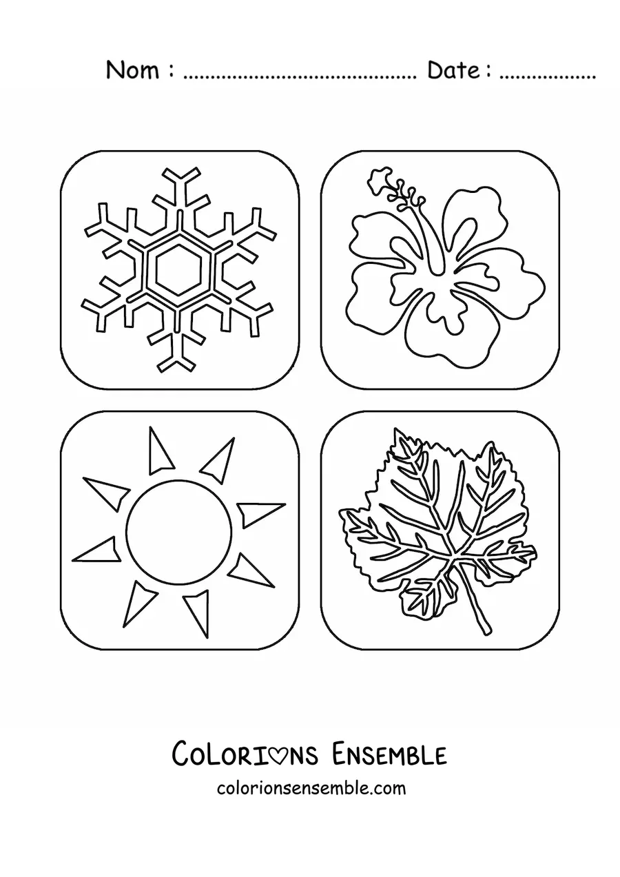 Image à colorier des éléments des quatre saisons