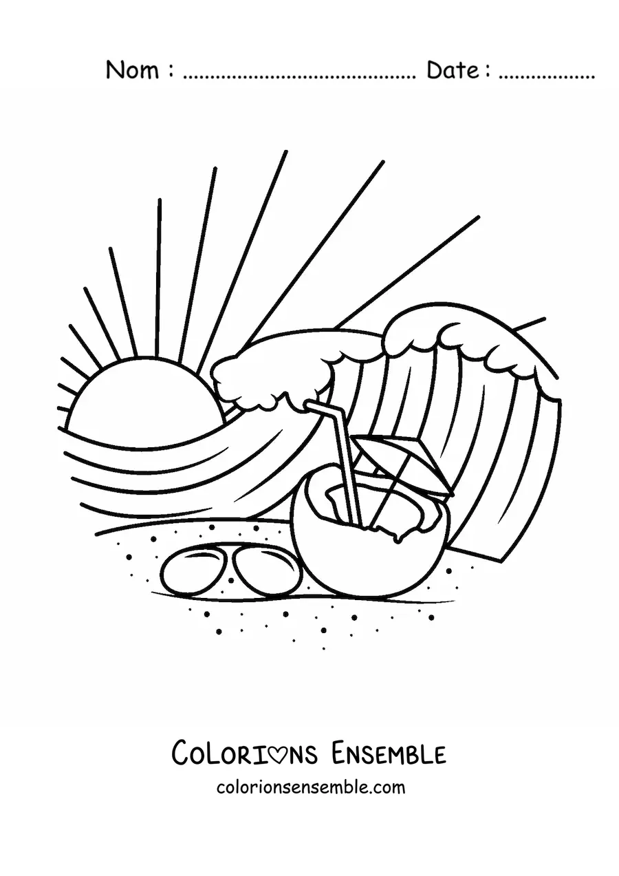 Image à colorier d’une plage tropicale