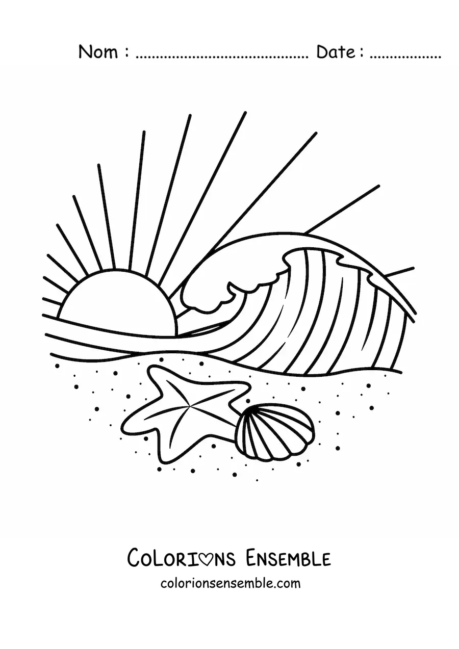 Image à colorier d’une vague à la plage