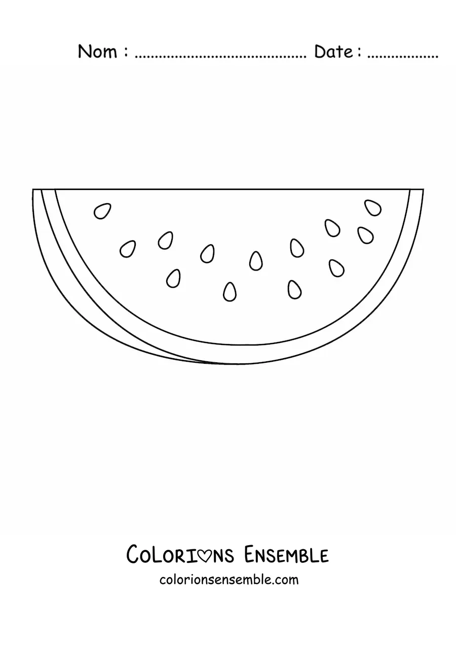 Image à colorier d'une demi-pastèque vue de face