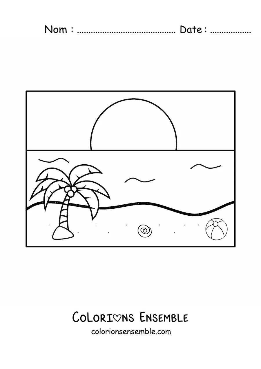 Image à colorier d’un coucher de soleil sur la mer