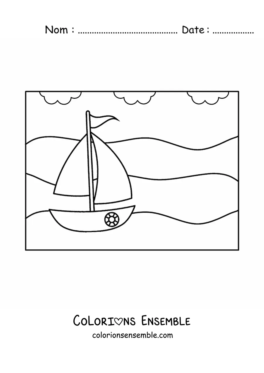 Image à colorier d’un bateau sur la plage