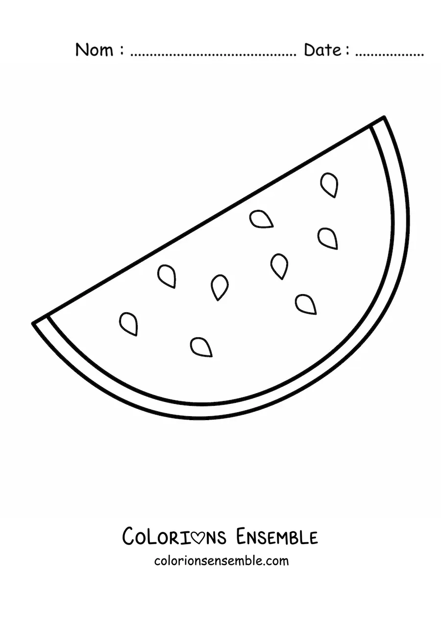 Image à colorier d'une demi-pastèque avec ses pépins