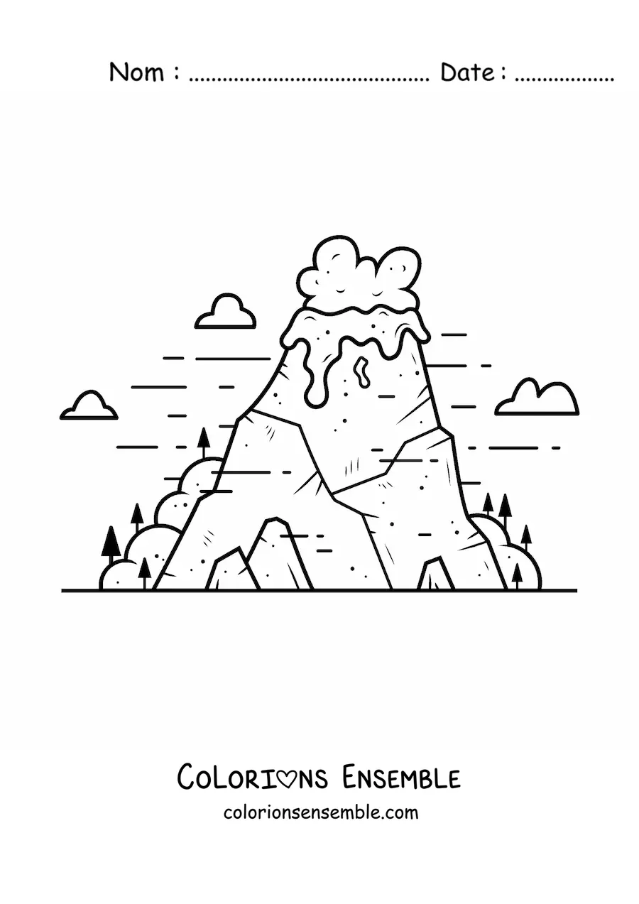 Image à colorier d’un volcan actif