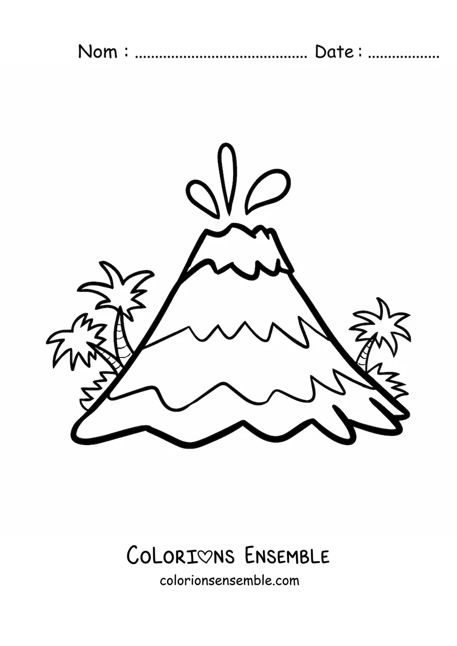 Image à colorier d’un volcan en éruption