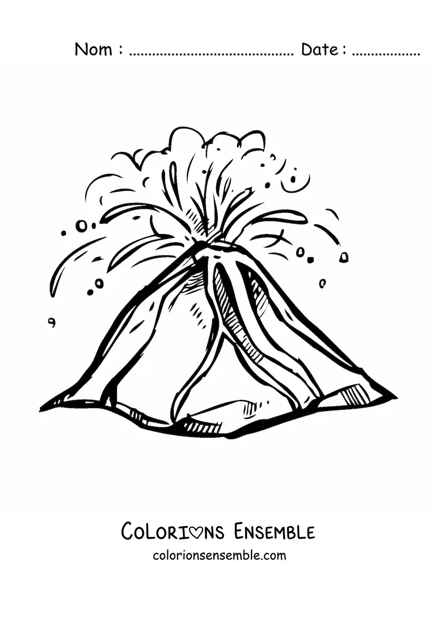 Image à colorier d’un volcan avec de la lave