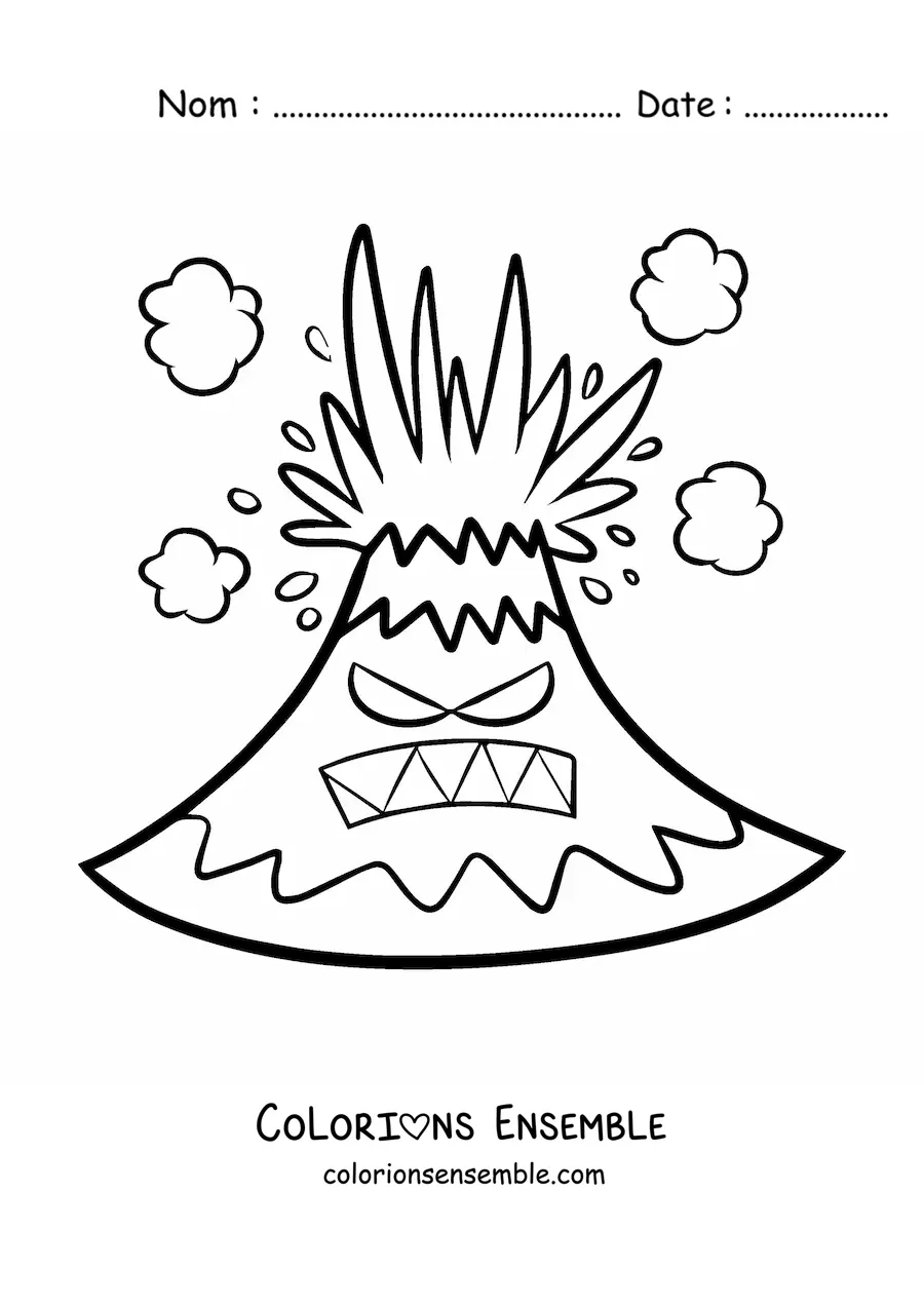 Image à colorier d’un volcan tout fâché en éruption