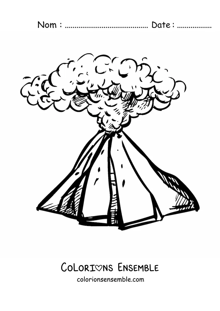 Image à colorier d’un volcan avec de la fumée