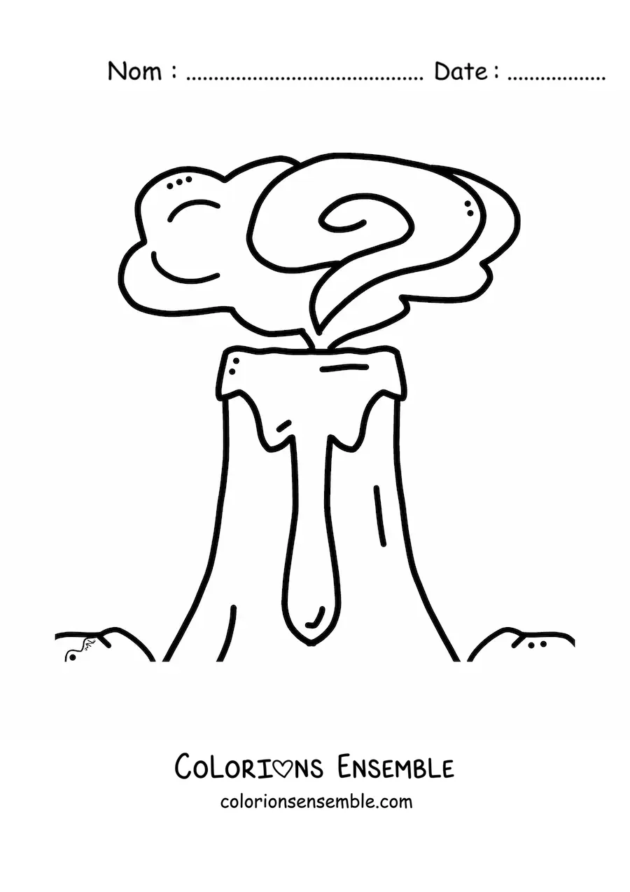 Image à colorier de la fumée et de la lave d’un volcan