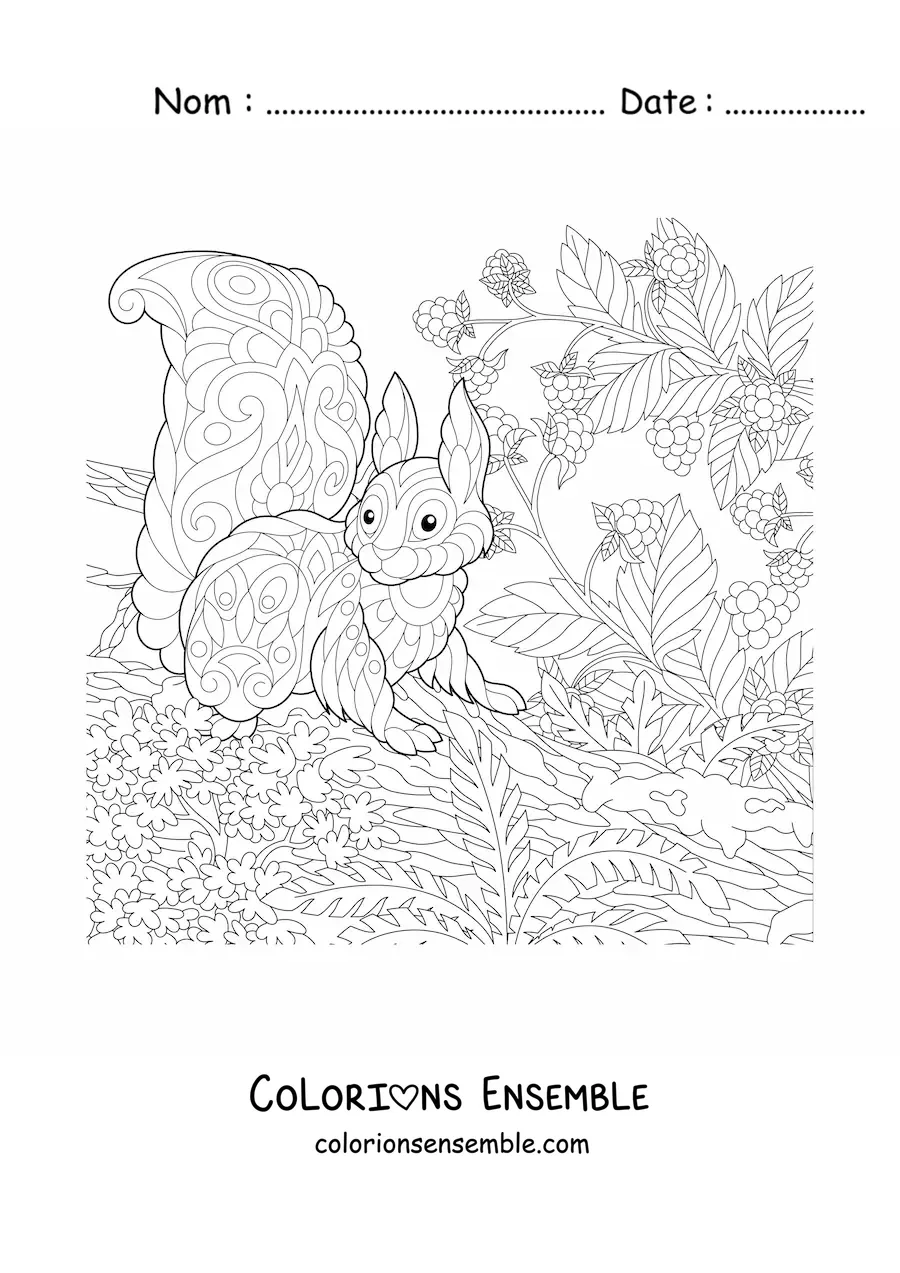 Image à colorier d'un écureuil de la forêt en style mandala