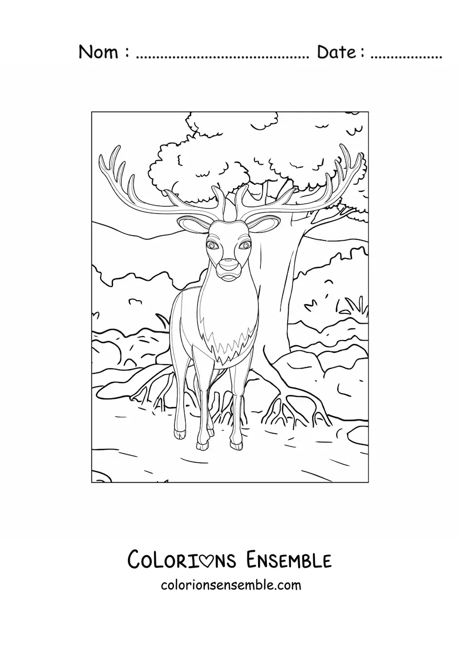 Image à colorier d'un cerf dans la forêt