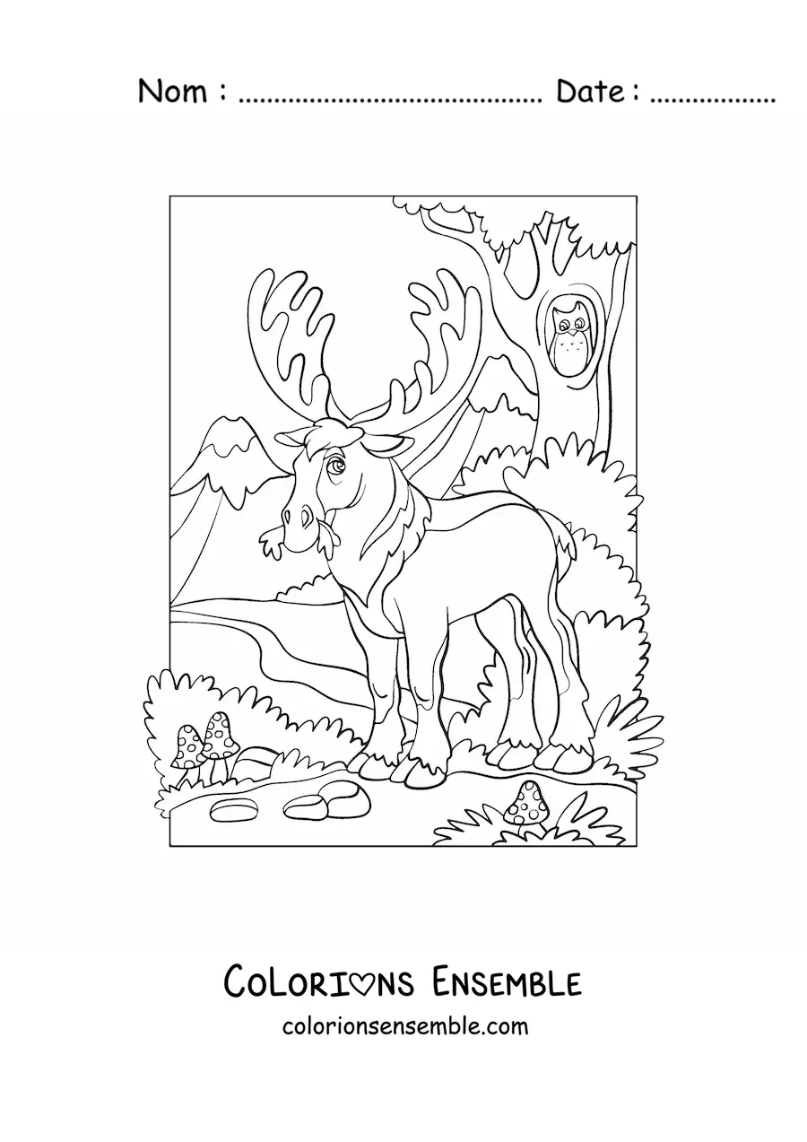 Image à colorier d'un élan dans la forêt