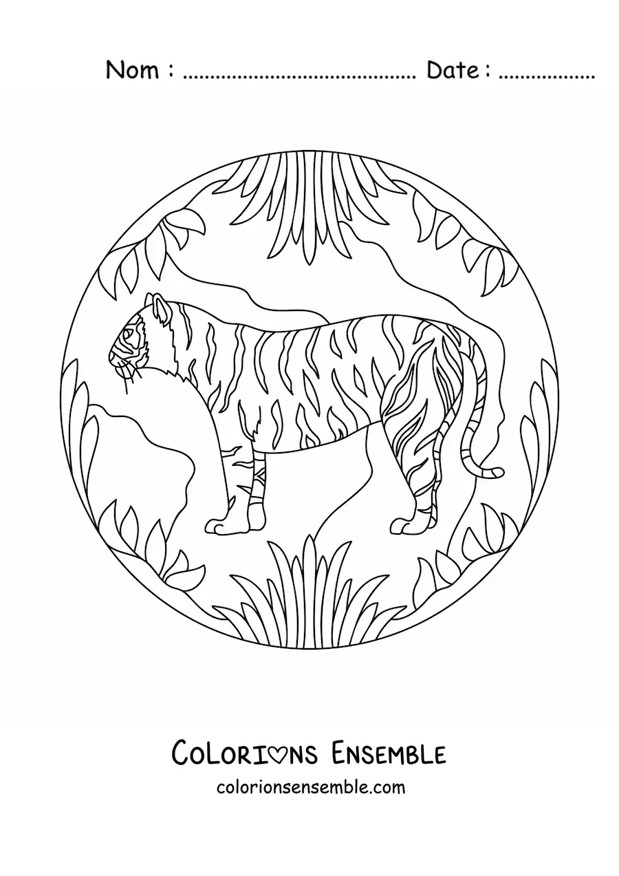 Image à colorier d'un tigre dans la jungle