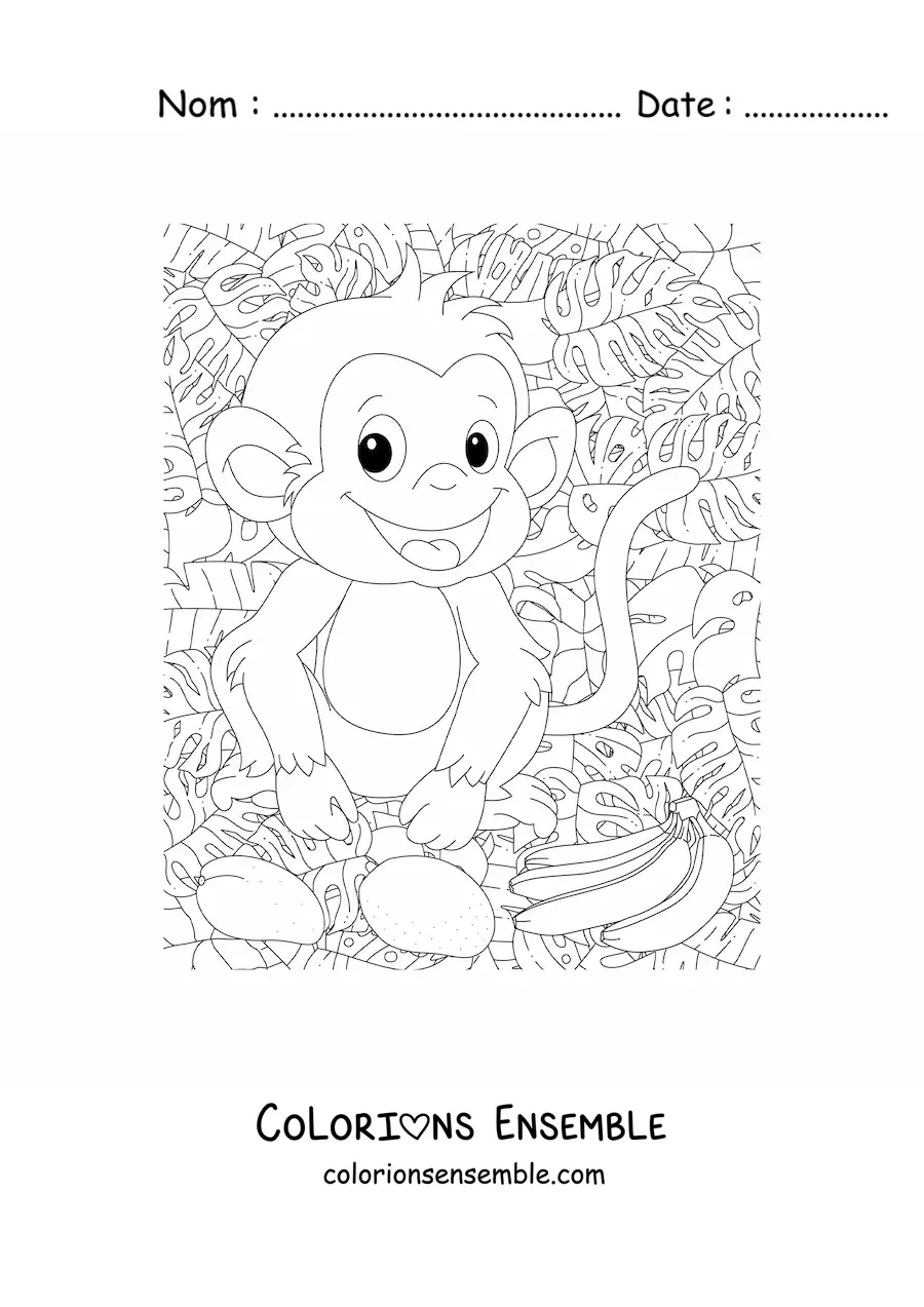 Image à colorier d'un singe sauvage en dessin animé