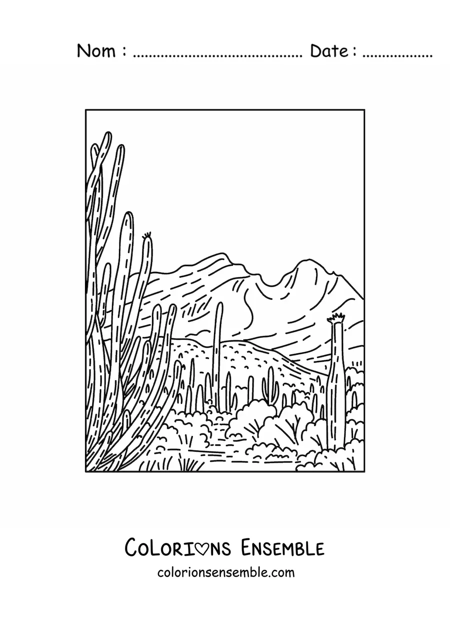 Image à colorier d'un paysage désertique