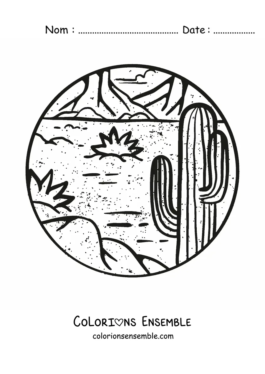 Image à colorier d'un cactus dans le désert