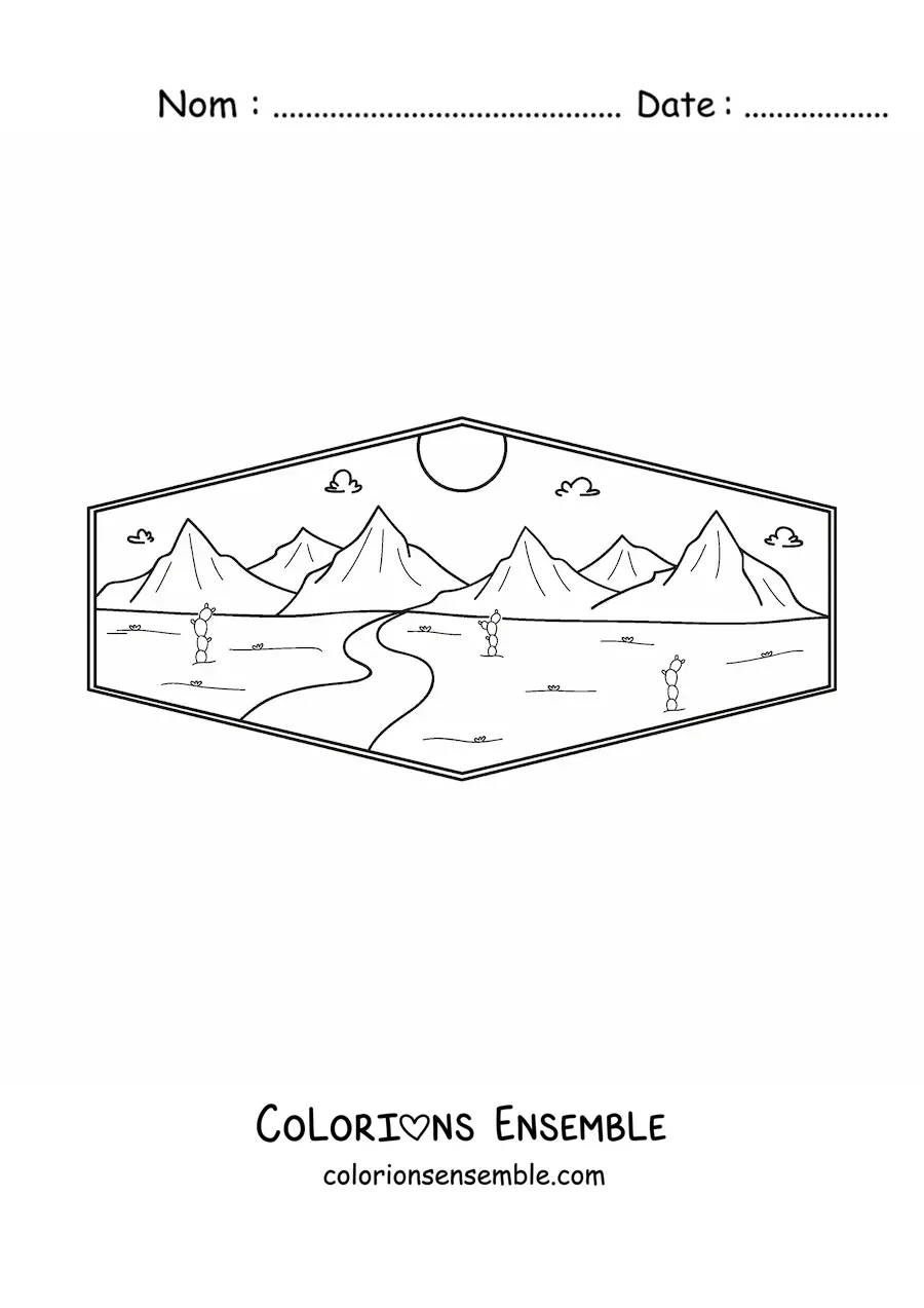 Image à colorier d'un paysage de désert