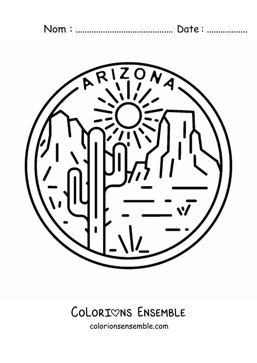 Image à colorier d'un paysage avec le désert en Arizona