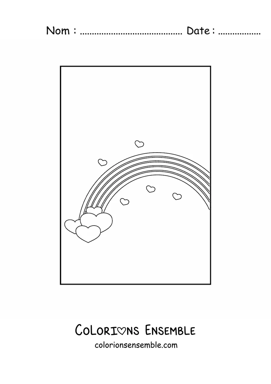 Image à colorier d’un arc-en-ciel avec des cœurs