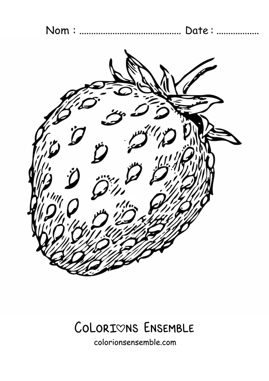 Image à colorier d'une fraise avec sa tige