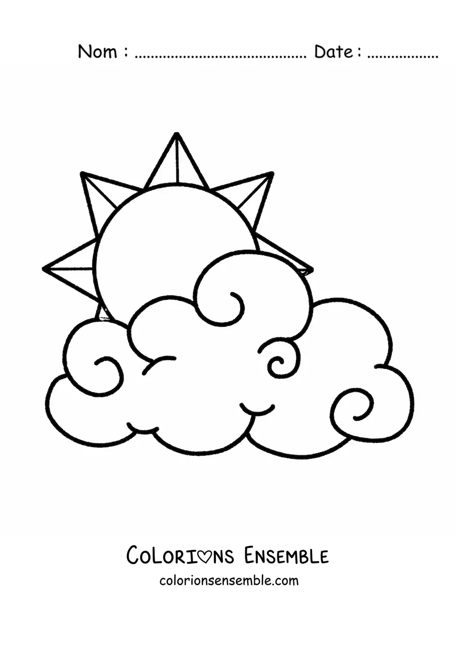 Image à colorier d’un grand nuage avec le Soleil