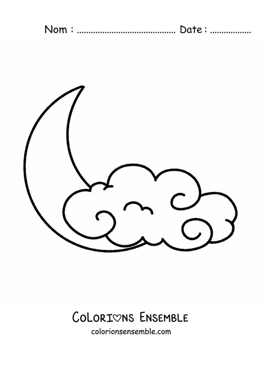 Image à colorier d’un grand nuage avec la lune
