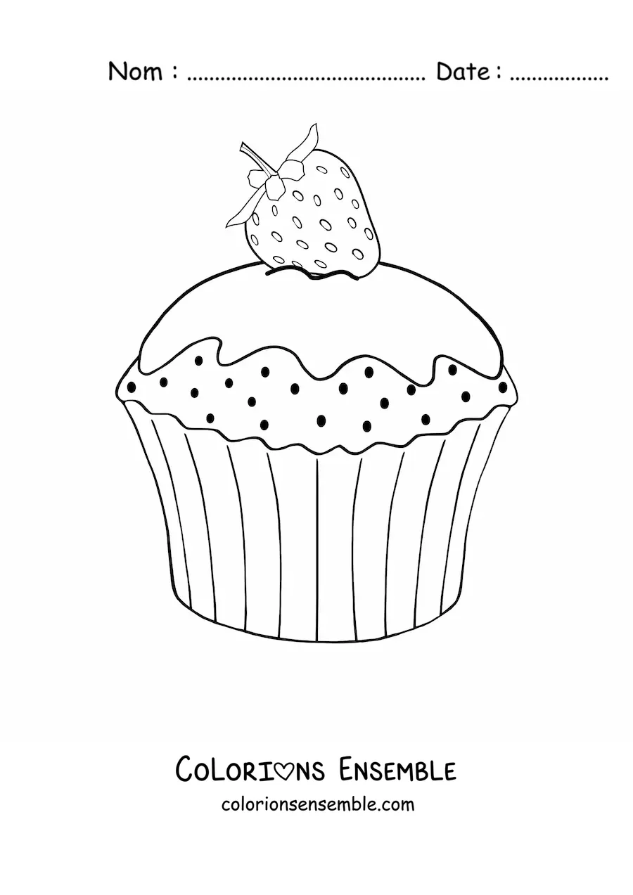 Image à colorier d'un cupcake décoré d'une fraise