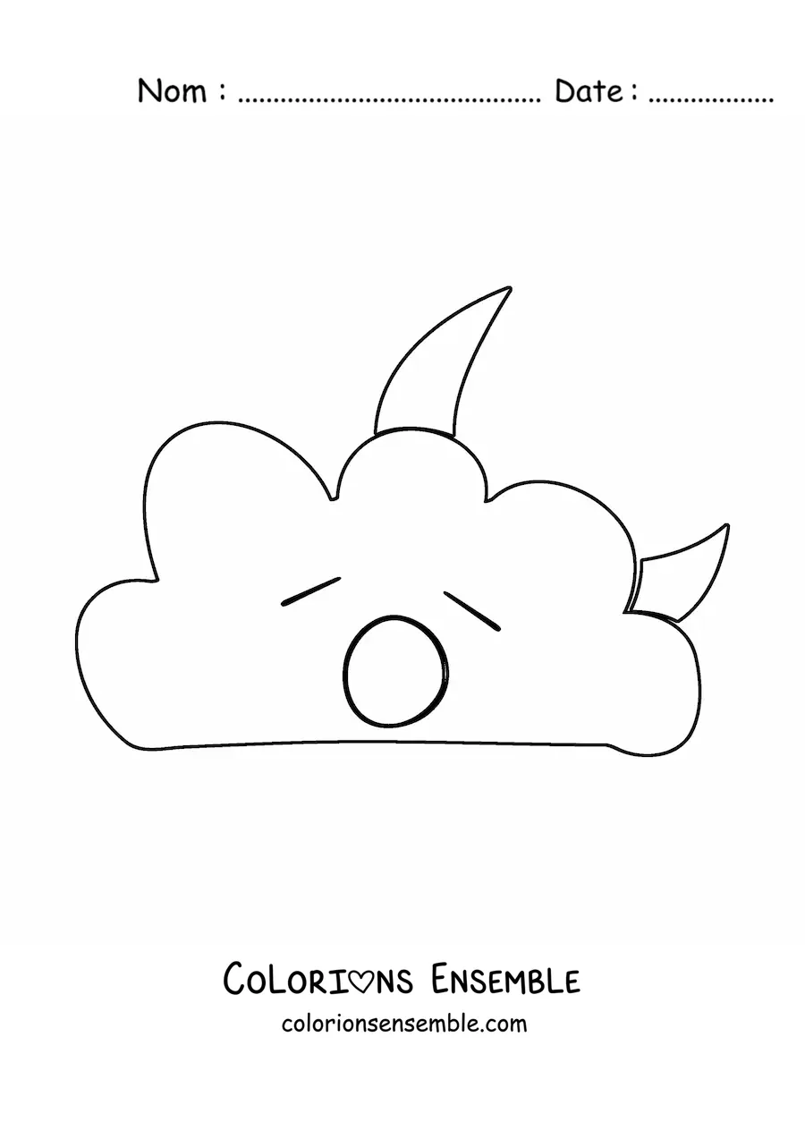 Image à colorier d’un nuage de dessin animé qui bâille avec la lune