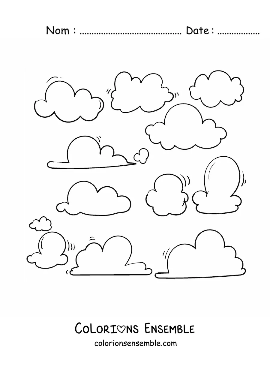 Image à colorier de différents nuages
