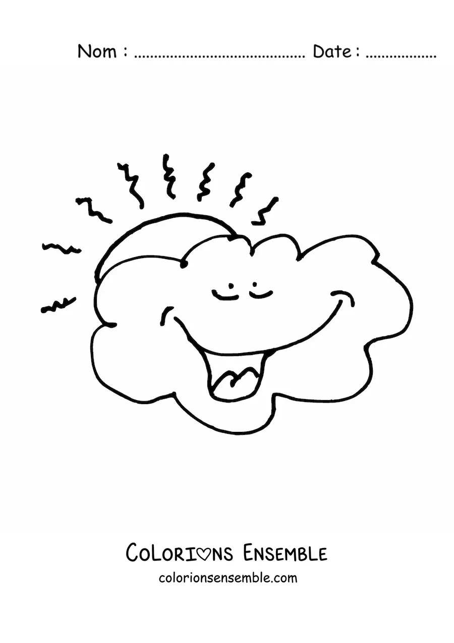 Image à colorier d’un nuage de dessin animé avec le Soleil