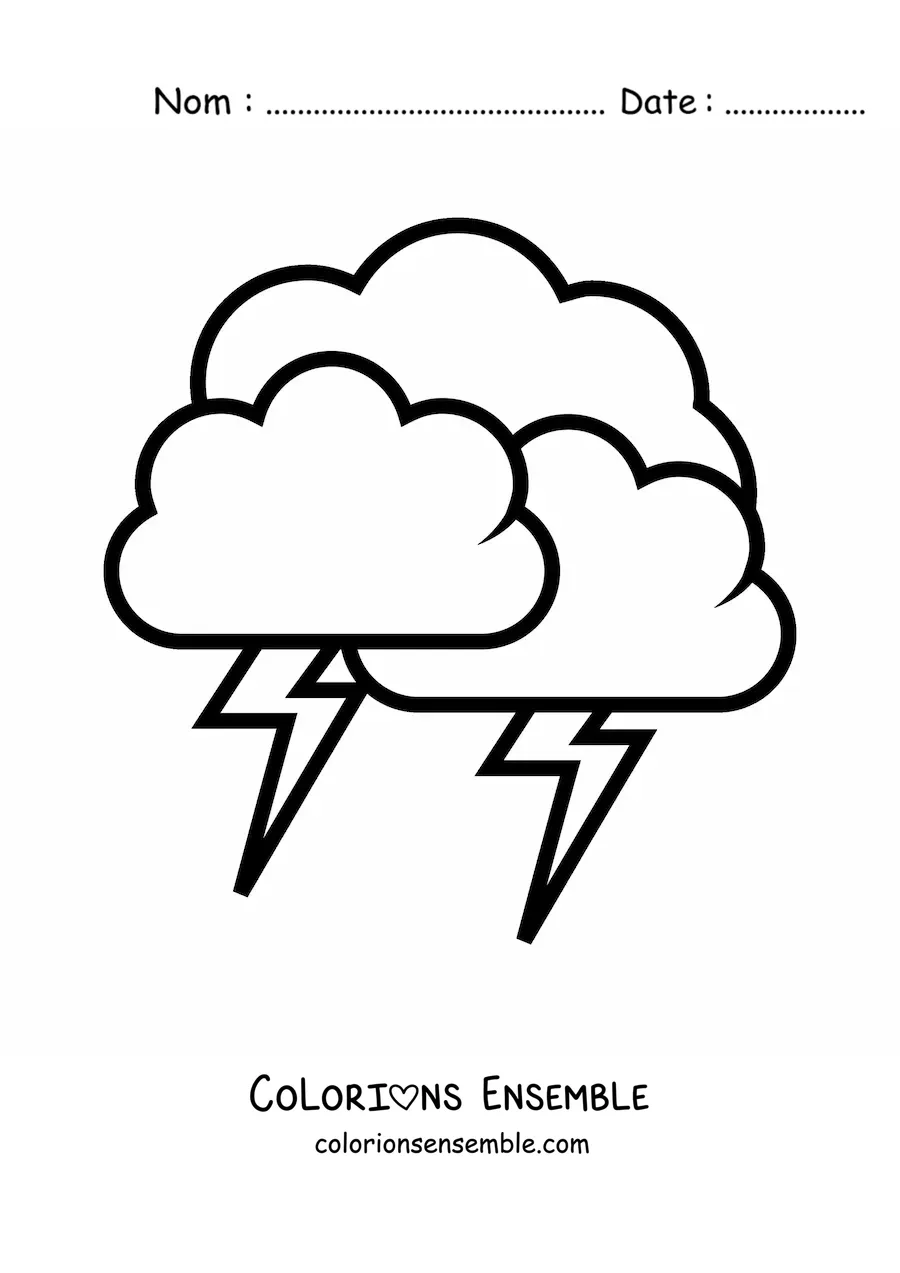 Image à colorier de 3 nuages avec 2 éclairs