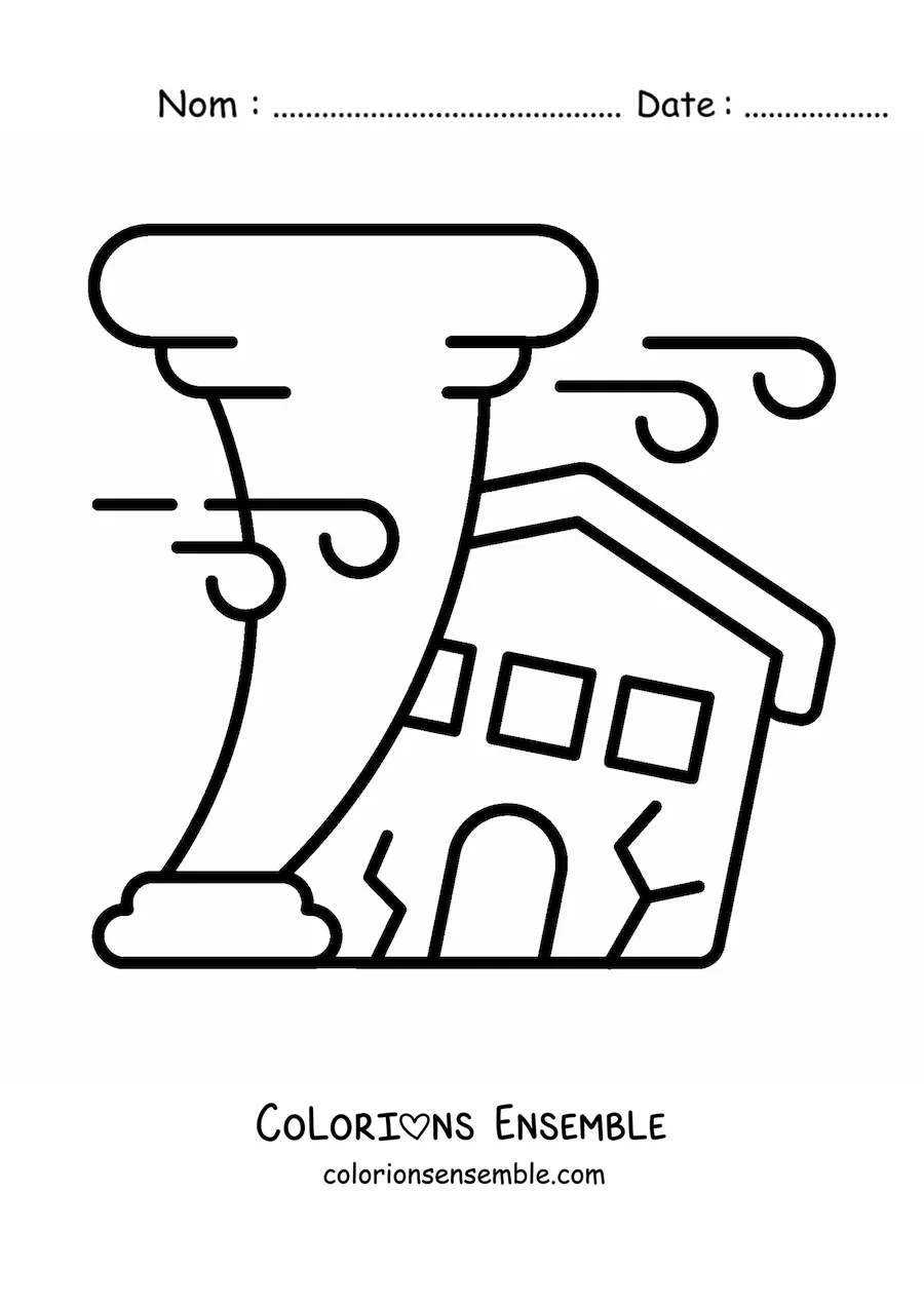 Image à colorier d’une maison détruite par un ouragan