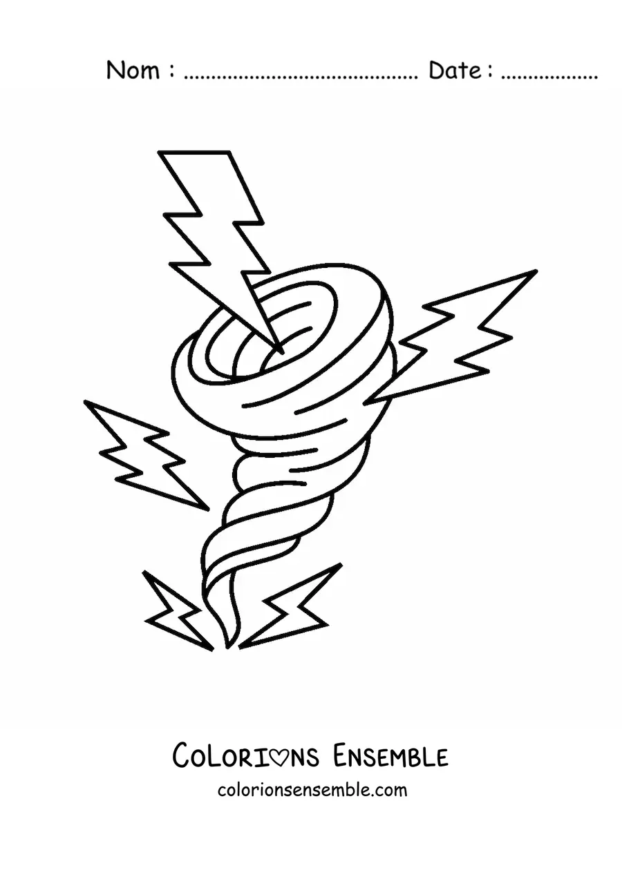 Image à colorier d’un ouragan avec 5 éclairs