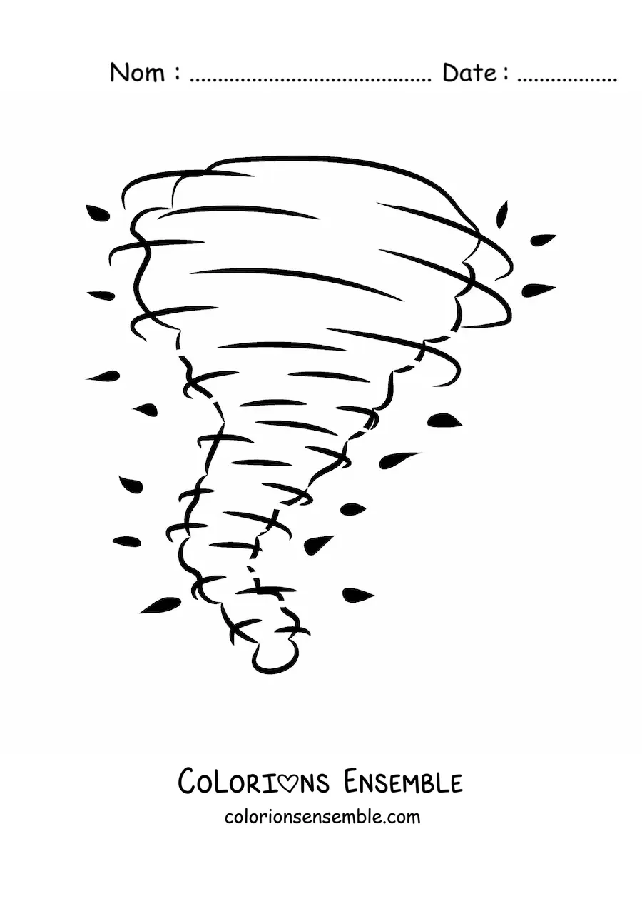 Image à colorier d’un ouragan qui emporte des feuilles d’arbres